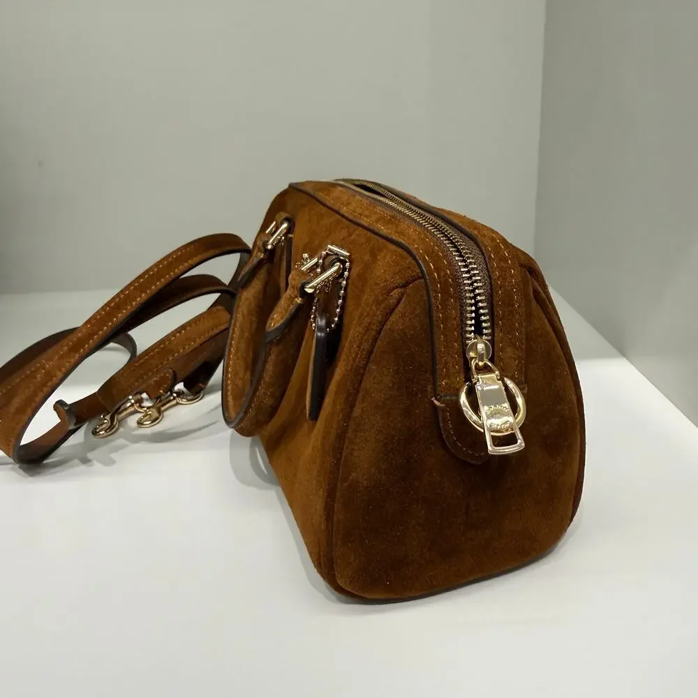 NEW‼️Coach Mini Rowan Crossbody Bag CEQ65 suede/Gold/Warm Brown